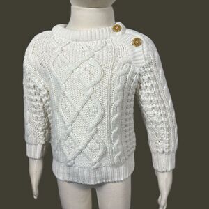 Vintage 80's Toddler 2T Acrylic Fisherman Irish Cable Knit White Sweater